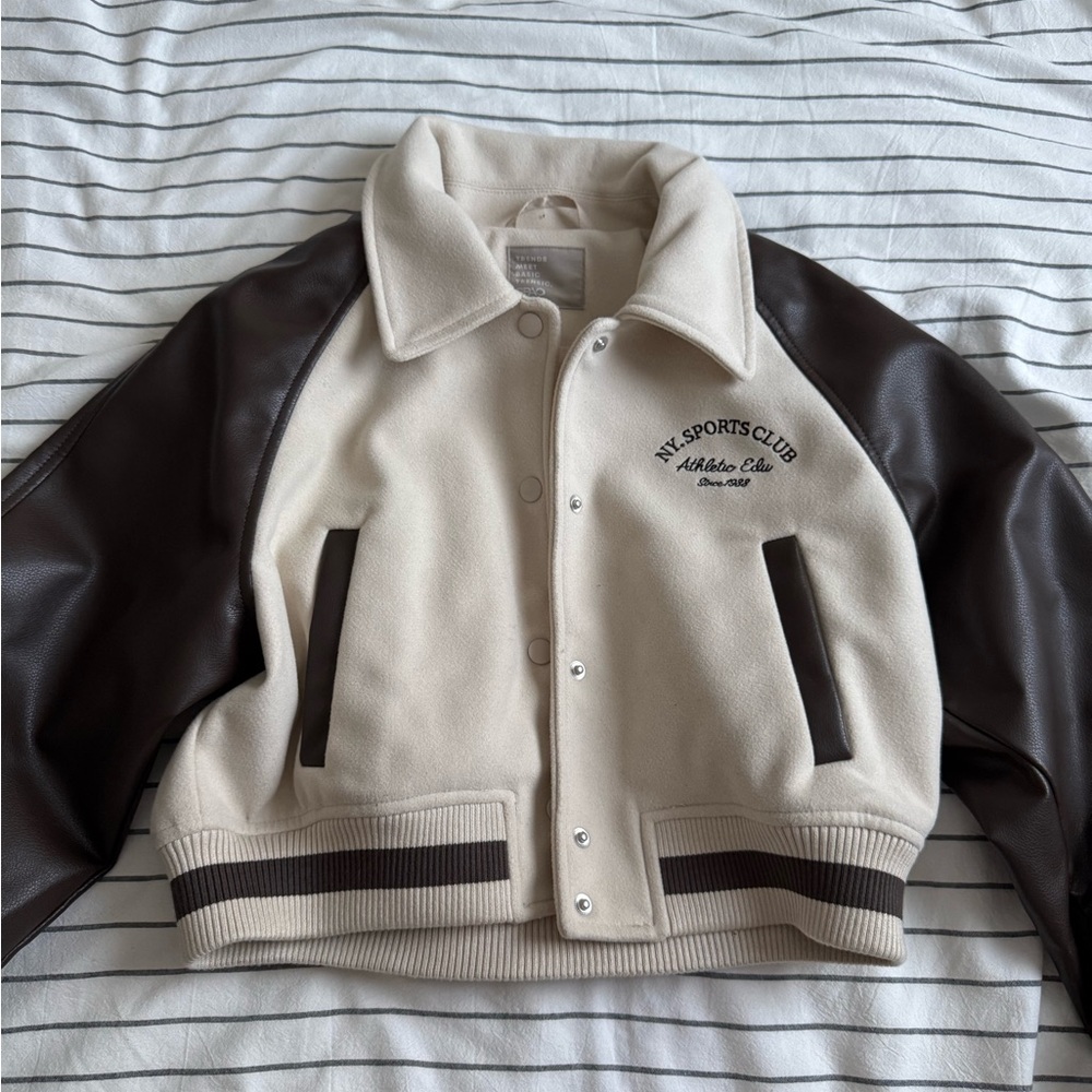 Beige and Brown Varsity Jacket